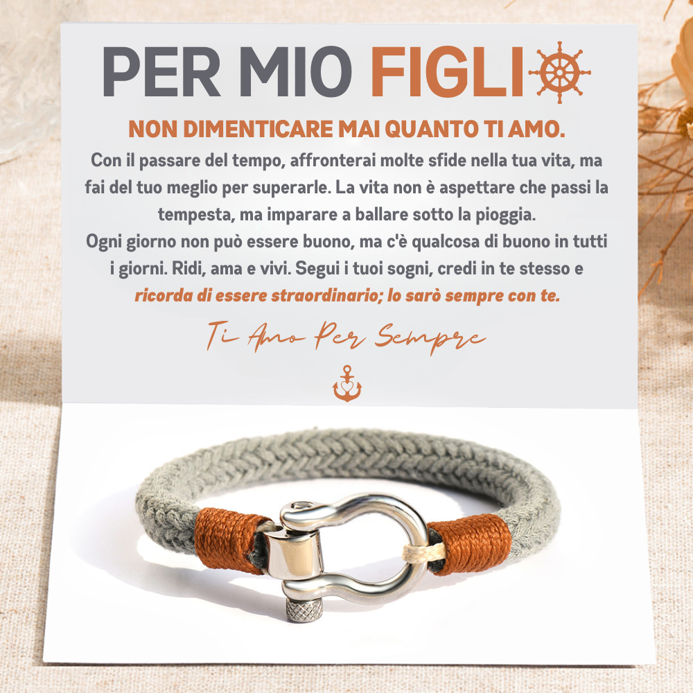 Bracciale Uomo 'Al Mio Figlio' In Acciaio E Pelle - Chiusura Magnetica, Regalo Emozionale Per Figli - Foto 4