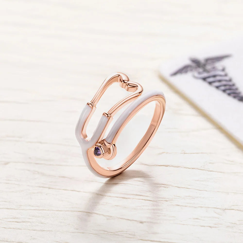 Anello Stetoscopio con Pietra Portafortuna Cuore Anello Stetoscopio con Pietra Portafortuna Cuore