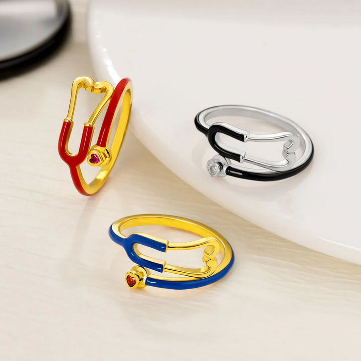Anello Stetoscopio con Pietra Portafortuna Cuore