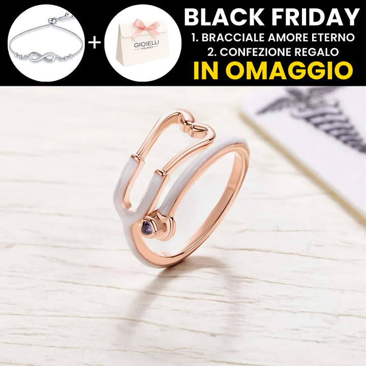 Anello Stetoscopio con Pietra Portafortuna Cuore